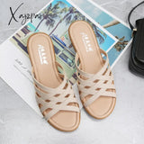 Xajzpa - Big Size Outside Wear Slippers Women 2023 New Summer Shoes Flat Hollow Soft Wedge With