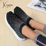 Xajzpa - Black Casual Patchwork Rhinestone Round Comfortable Out Door Shoes Shoes Sneakers