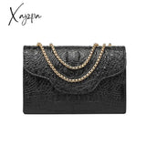 Xajzpa - Black Crocodile Pattern Crossbody Bag Solid Color Flap Chain Shoulder Bag Mobile Phone Bag