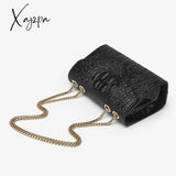 Xajzpa - Black Crocodile Pattern Crossbody Bag Solid Color Flap Chain Shoulder Mobile Phone Women