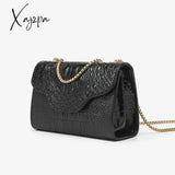 Xajzpa - Black Crocodile Pattern Crossbody Bag Solid Color Flap Chain Shoulder Mobile Phone Women