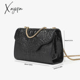 Xajzpa - Black Crocodile Pattern Crossbody Bag Solid Color Flap Chain Shoulder Mobile Phone Women