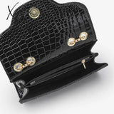 Xajzpa - Black Crocodile Pattern Crossbody Bag Solid Color Flap Chain Shoulder Mobile Phone Women