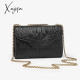 Xajzpa - Black Crocodile Pattern Crossbody Bag Solid Color Flap Chain Shoulder Mobile Phone Women