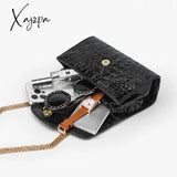 Xajzpa - Black Crocodile Pattern Crossbody Bag Solid Color Flap Chain Shoulder Mobile Phone Women