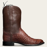 Xajzpa - Black Men Ankle Boot Crocodile Pattern Western Cowboy Trend Mid-Tube Boots Men’s Casual