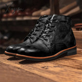 Xajzpa - Black Motorcycle Boots American Casual Leather Shoes Men’s Uk Style Retro Work Men Big