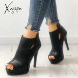 Xajzpa - Black Peep Toe Stilettos Platform High Heel Ankle Boots