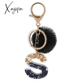 Xajzpa - Black Pompom Letter Keychain Glitter Gradient Resin A-Z Initials Alphabet Keyring Pendant