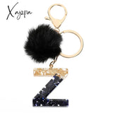 Xajzpa - Black Pompom Letter Keychain Glitter Gradient Resin A-Z Initials Alphabet Keyring Pendant