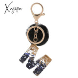 Xajzpa - Black Pompom Letter Keychain Glitter Gradient Resin A-Z Initials Alphabet Keyring Pendant