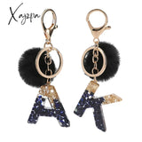 Xajzpa - Black Pompom Letter Keychain Glitter Gradient Resin A-Z Initials Alphabet Keyring Pendant