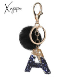 Xajzpa - Black Pompom Letter Keychain Glitter Gradient Resin A-Z Initials Alphabet Keyring Pendant