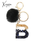 Xajzpa - Black Pompom Letter Keychain Glitter Gradient Resin A-Z Initials Alphabet Keyring Pendant