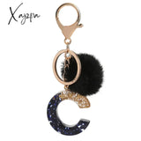 Xajzpa - Black Pompom Letter Keychain Glitter Gradient Resin A-Z Initials Alphabet Keyring Pendant