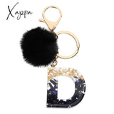 Xajzpa - Black Pompom Letter Keychain Glitter Gradient Resin A-Z Initials Alphabet Keyring Pendant