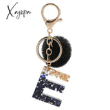 Xajzpa - Black Pompom Letter Keychain Glitter Gradient Resin A-Z Initials Alphabet Keyring Pendant