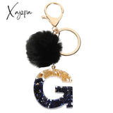 Xajzpa - Black Pompom Letter Keychain Glitter Gradient Resin A-Z Initials Alphabet Keyring Pendant