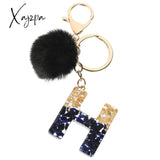 Xajzpa - Black Pompom Letter Keychain Glitter Gradient Resin A-Z Initials Alphabet Keyring Pendant