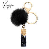 Xajzpa - Black Pompom Letter Keychain Glitter Gradient Resin A-Z Initials Alphabet Keyring Pendant