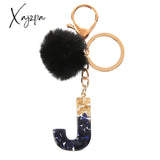 Xajzpa - Black Pompom Letter Keychain Glitter Gradient Resin A-Z Initials Alphabet Keyring Pendant