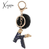 Xajzpa - Black Pompom Letter Keychain Glitter Gradient Resin A-Z Initials Alphabet Keyring Pendant