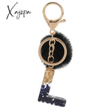 Xajzpa - Black Pompom Letter Keychain Glitter Gradient Resin A-Z Initials Alphabet Keyring Pendant