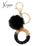 Xajzpa - Black Pompom Letter Keychain Glitter Gradient Resin A-Z Initials Alphabet Keyring Pendant