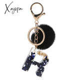 Xajzpa - Black Pompom Letter Keychain Glitter Gradient Resin A-Z Initials Alphabet Keyring Pendant