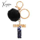 Xajzpa - Black Pompom Letter Keychain Glitter Gradient Resin A-Z Initials Alphabet Keyring Pendant