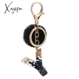 Xajzpa - Black Pompom Letter Keychain Glitter Gradient Resin A-Z Initials Alphabet Keyring Pendant