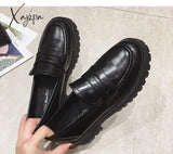 Xajzpa - Black Punk Platform Women Loafers Round Toe Chunky Heel Vintage Shoes Slip On High Pumps