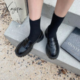 Xajzpa - Black Punk Platform Women Loafers Round Toe Chunky Heel Vintage Shoes Slip On High Pumps