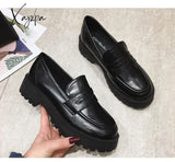 Xajzpa - Black Punk Platform Women Loafers Round Toe Chunky Heel Vintage Shoes Slip On High Pumps