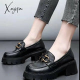 Xajzpa - Black Retro Shoes Women’s Autumn Fashion Comfortable Metal Decoration Thick Bottom