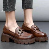 Xajzpa - Black Retro Shoes Women’s Autumn Fashion Comfortable Metal Decoration Thick Bottom