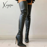 Xajzpa Black Sexy Over The Knee Boots For Women High Heels Shoes Ladies Thigh 2023 Winter Big Size