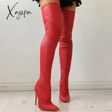 Xajzpa Black Sexy Over The Knee Boots For Women High Heels Shoes Ladies Thigh 2023 Winter Big Size