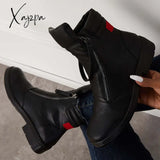 Xajzpa - Black Slouch Ankle Booties Low Heel Zipper Boots