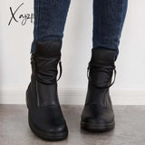 Xajzpa - Black Slouch Ankle Booties Low Heel Zipper Boots