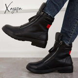 Xajzpa - Black Slouch Ankle Booties Low Heel Zipper Boots