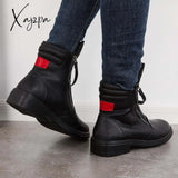 Xajzpa - Black Slouch Ankle Booties Low Heel Zipper Boots