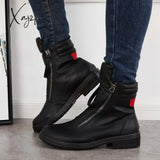 Xajzpa - Black Slouch Ankle Booties Low Heel Zipper Boots