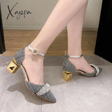 Xajzpa - Bling Crystal High Heels Pumps Women Elegant Pearl Buckle Square Wedding Party Shoes