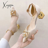 Xajzpa - Bling Crystal High Heels Pumps Women Elegant Pearl Buckle Square Wedding Party Shoes