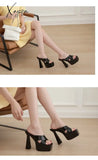 Xajzpa - Bling Gold Silver Super High Heel Sandals Women Platform Ladies Summer Shoes Woman Black