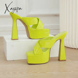 Xajzpa - Bling Gold Silver Super High Heel Sandals Women Platform Ladies Summer Shoes Woman Black