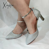 Xajzpa - Bling Gold Silver Women’s Pumps Sexy Point Toe Thin Heel Party Wedding Shoes Woman