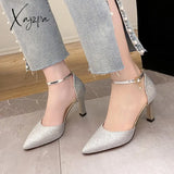 Xajzpa - Bling Gold Silver Women’s Pumps Sexy Point Toe Thin Heel Party Wedding Shoes Woman