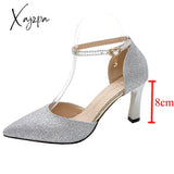 Xajzpa - Bling Gold Silver Women’s Pumps Sexy Point Toe Thin Heel Party Wedding Shoes Woman